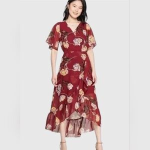a new day Burgundy Floral High-Low Faux Wrap Dress from Target